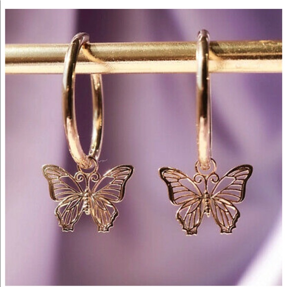 Jewelry - New Butterfly Drop 14k Rose Gold Plated Earrings